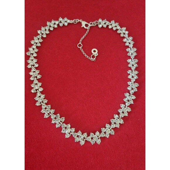 Ann Klein Rhinestone Flower Link Silver Plated 16" Collor Necklace Excellent - Picture 1 of 8